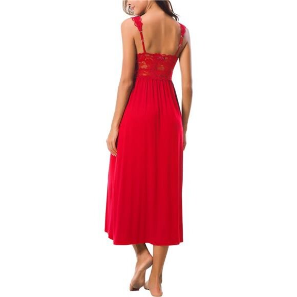 Mist Azur Womens Long Nightgowns Lace Sexy Lingerie V Neck Nightie Sleep Dress - Picture 2 of 7